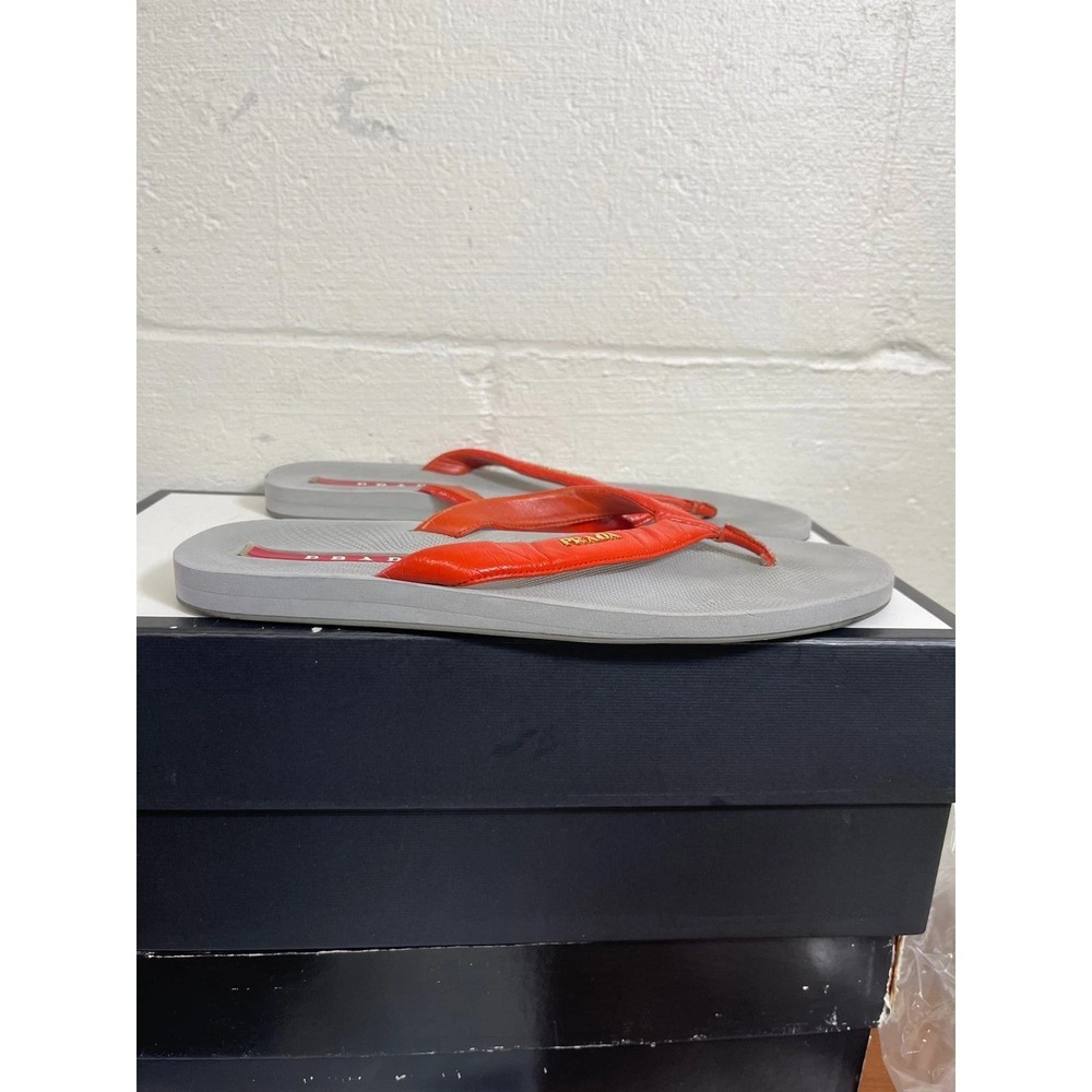 Prada Women's Patent Orange‎ Leather Thong Flip Flop Sandals Slip On Size 11 US